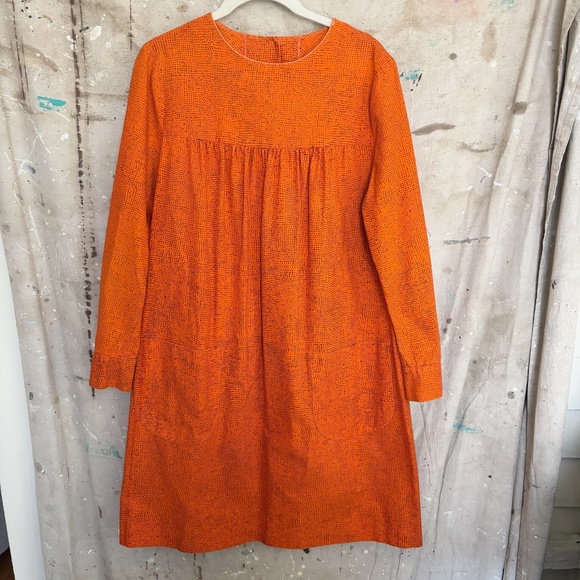 Vintage Marimekko 1960s Orange Polka Dot Mini Dress - Picture 1 of 4